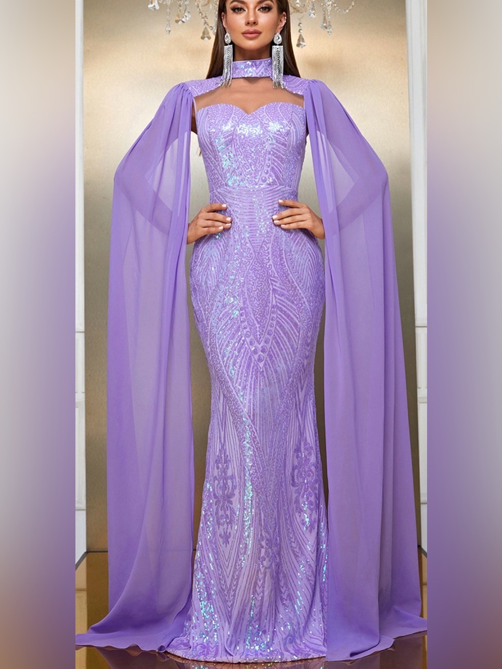 Giffniseti Evening Sequin Floor Length Dress Purple Large NWT